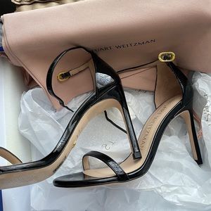 STUART WEITZMAN Nudistsong Patent Ankle-Wrap High-Heel Sandals